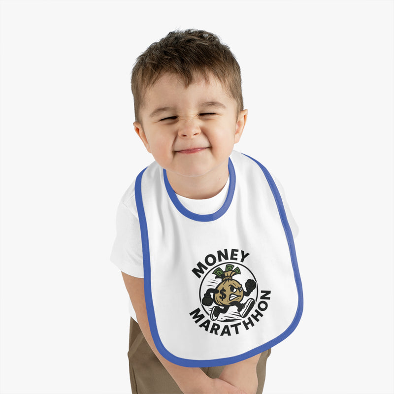 Money Marathon Baby Bib, Cute Baby Feeding Bib, Funny Bib for Boys and Girls, Baby Shower Gift, Adorable Contrast Trim Bib
