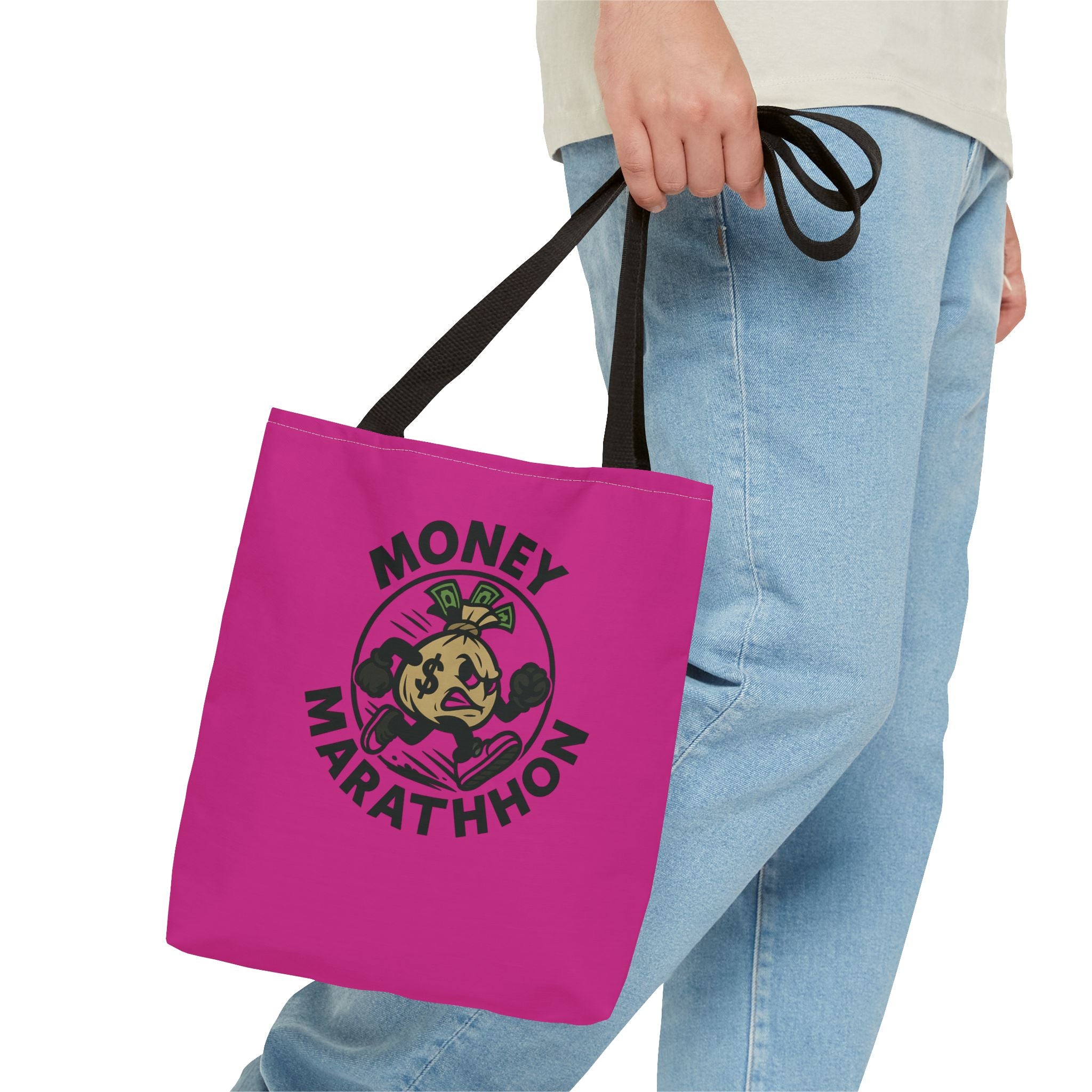 Vibrant Tote Bag with Money Marathhon Design, Everyday Carry Bag, Beach Tote, Gift for Students, Shopping Bag, Eco-Friendly Style