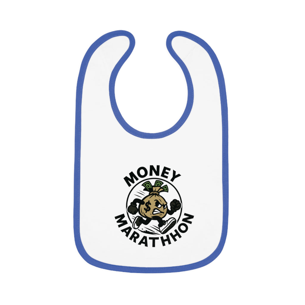 Money Marathon Baby Bib, Cute Baby Feeding Bib, Funny Bib for Boys and Girls, Baby Shower Gift, Adorable Contrast Trim Bib