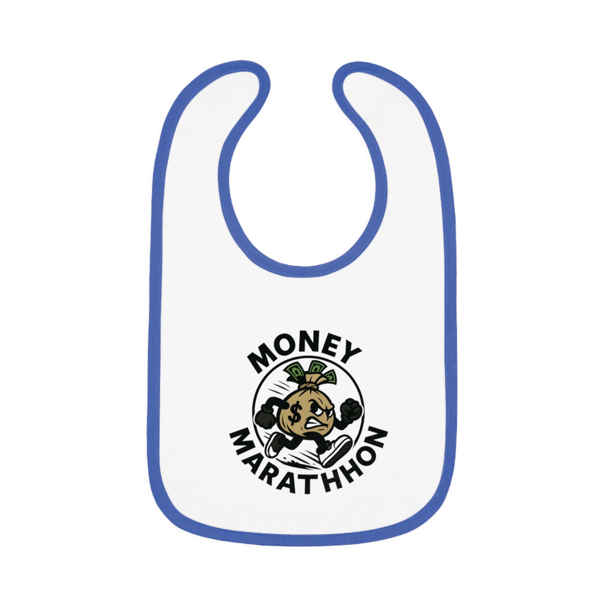 Money Marathon Baby Bib, Cute Baby Feeding Bib, Funny Bib for Boys and Girls, Baby Shower Gift, Adorable Contrast Trim Bib