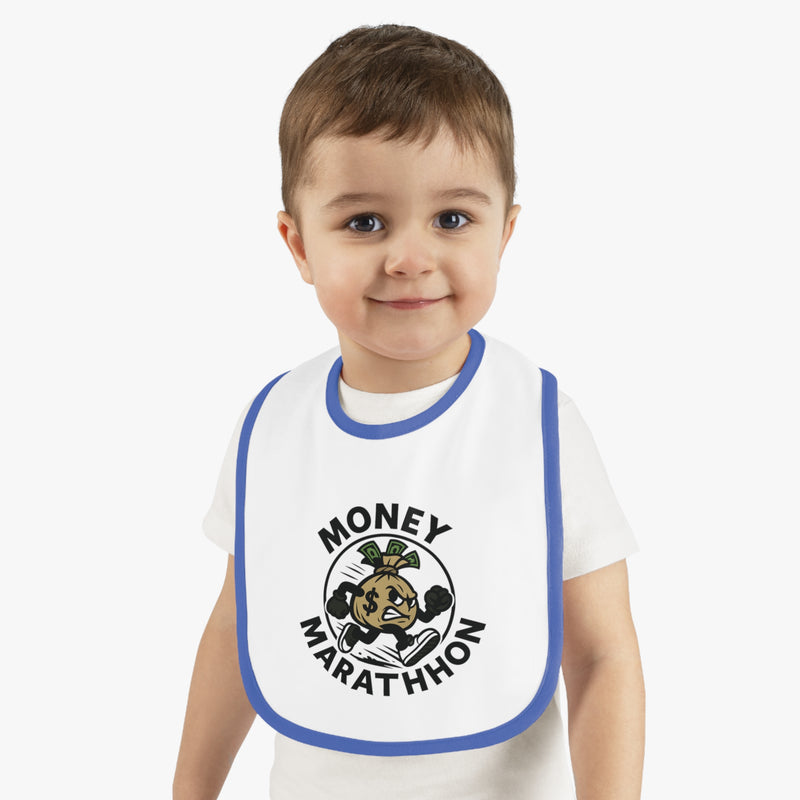 Money Marathon Baby Bib, Cute Baby Feeding Bib, Funny Bib for Boys and Girls, Baby Shower Gift, Adorable Contrast Trim Bib