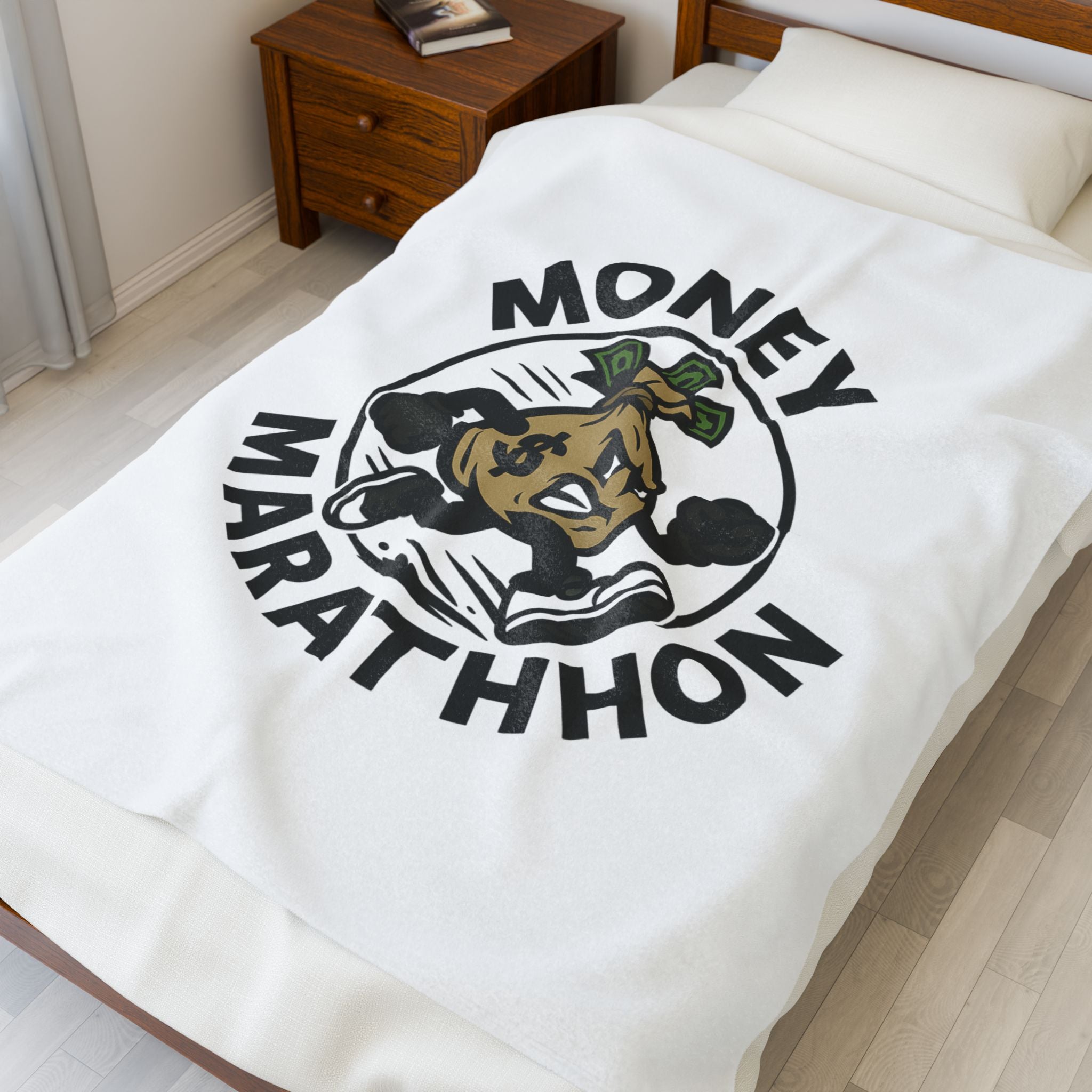 Money Marathon Velveteen Plush Blanket, Cozy Throw, Motivational Gift, Home Decor, Running Enthusiast, Fitness Inspiration, Funny Blanket
