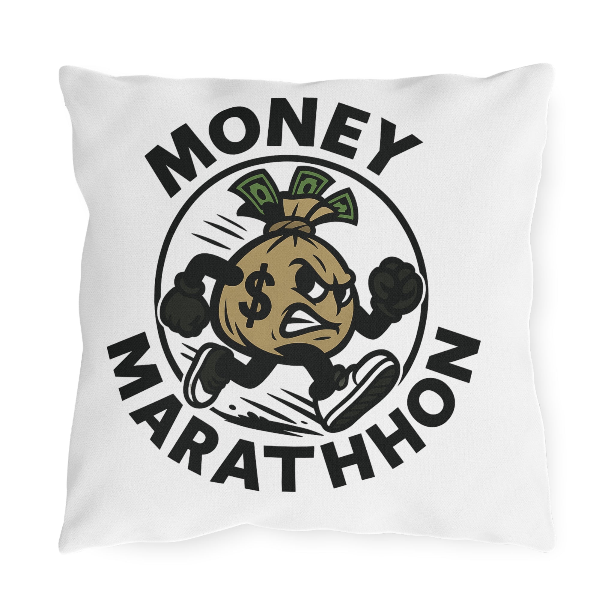 Funny Outdoor Pillows, Money Marathon Throw Cushion, Garden Decor, Easy Gift, Outdoor Furniture Accessory